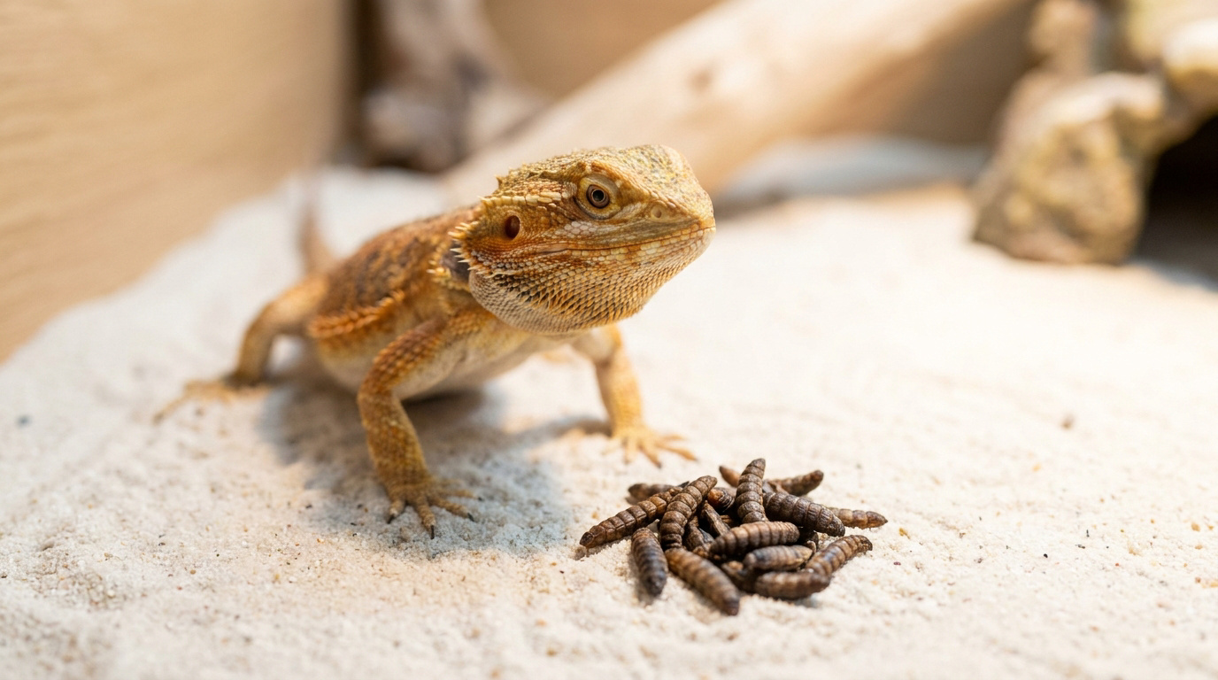 Insectes séchés et poudre de calcium illustrant le rapport calcium phosphore