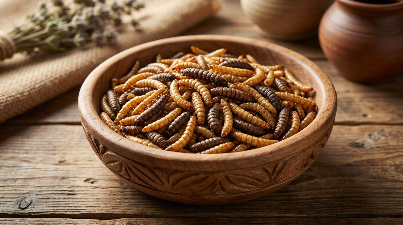 Mélange de vers de farine séchés et de larves de mouche soldat noire