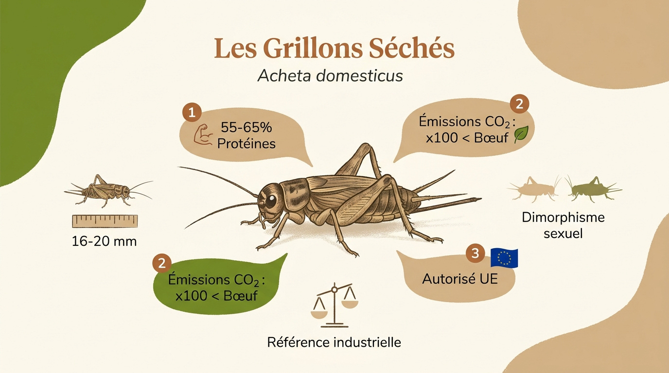 Grillons domestiques séchés Acheta domesticus riches en protéines pour animaux