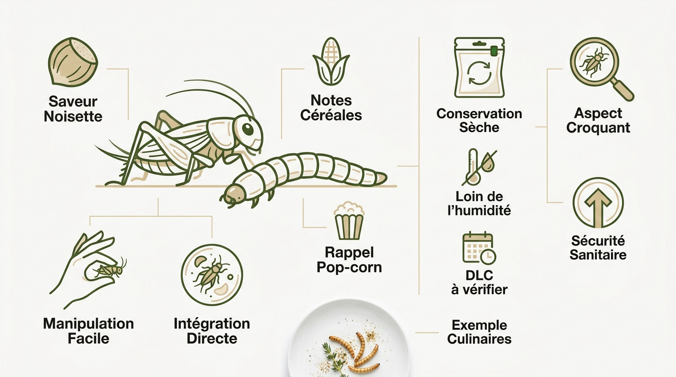 Assortiment de grillons et vers de farine séchés pour l'apéritif