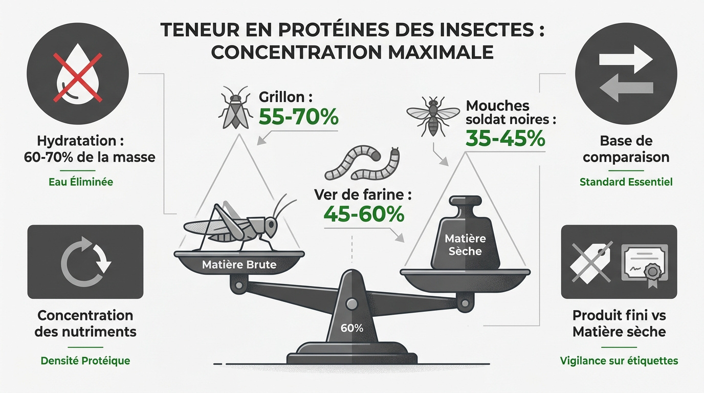 Comparaison de la concentration en protéines entre grillon, ver de farine et larve BSF