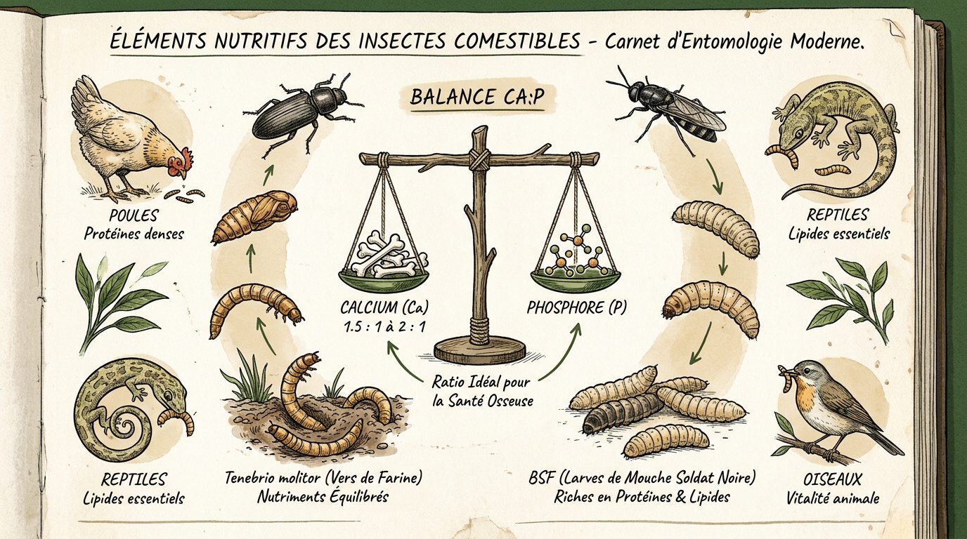 Tableau comparatif des éléments nutritifs des insectes comestibles incluant vers de farine et larves BSF