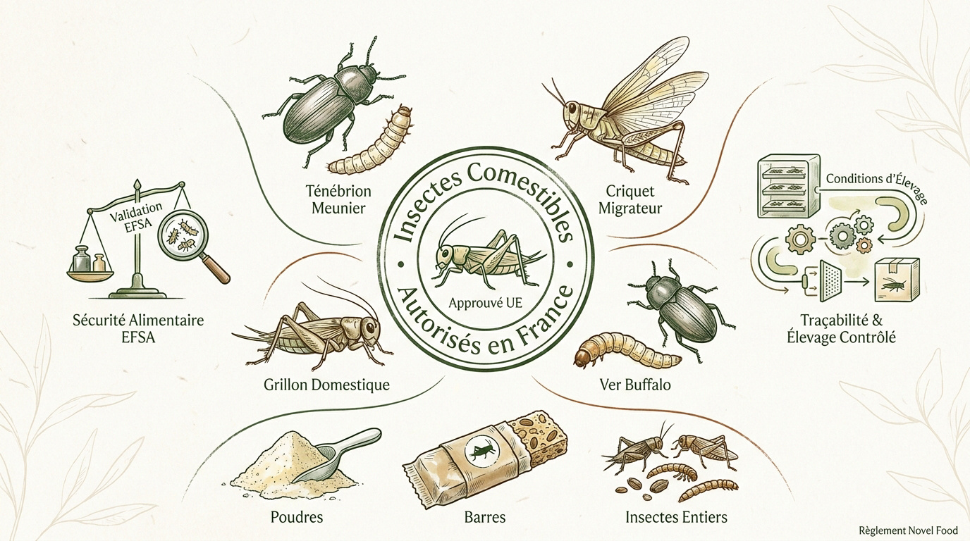 Infographie des insectes comestibles autorisés par l'Union Européenne