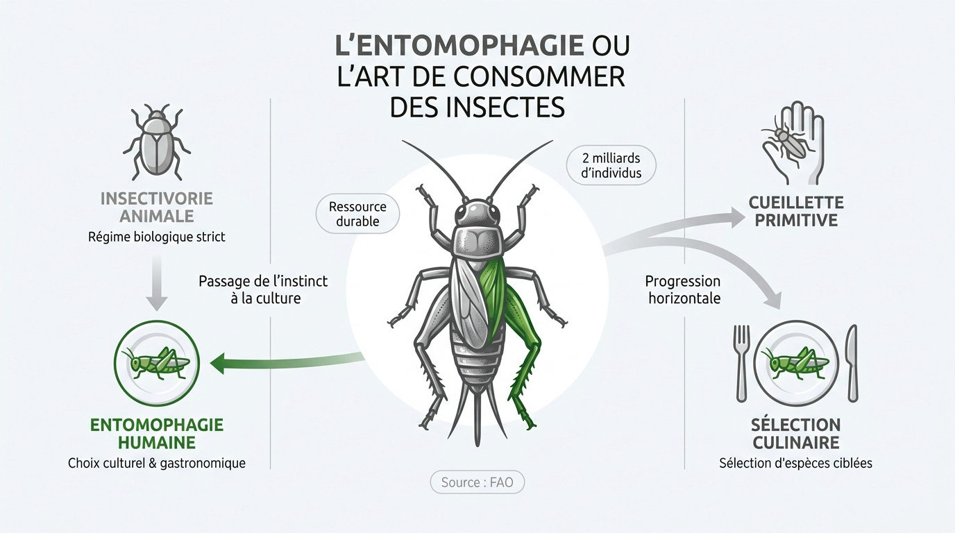 Illustration de la consommation d'insectes comestibles préparés pour l'alimentation humaine