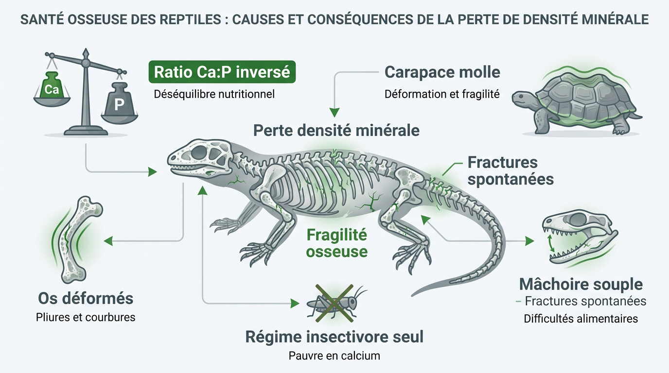 Déformations osseuses et signes de MBD chez un reptile insectivore