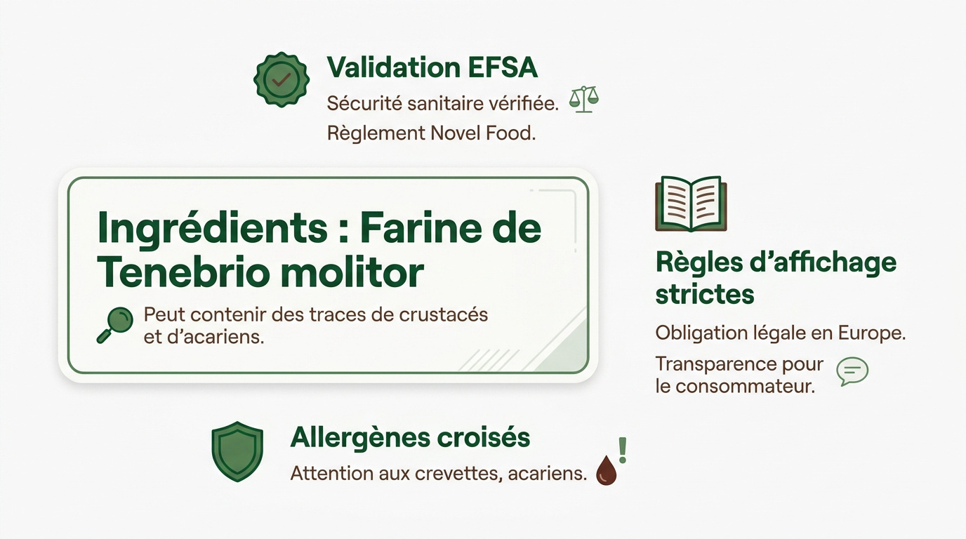 Infographie sur les ingrédients et allergènes de la farine d'insectes