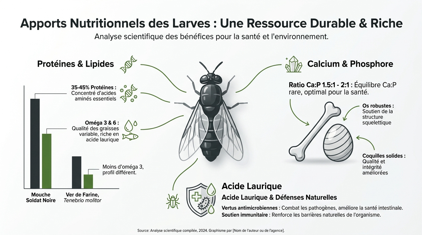 Analyse nutritionnelle des larves de mouche soldat noire riche en calcium et protéines