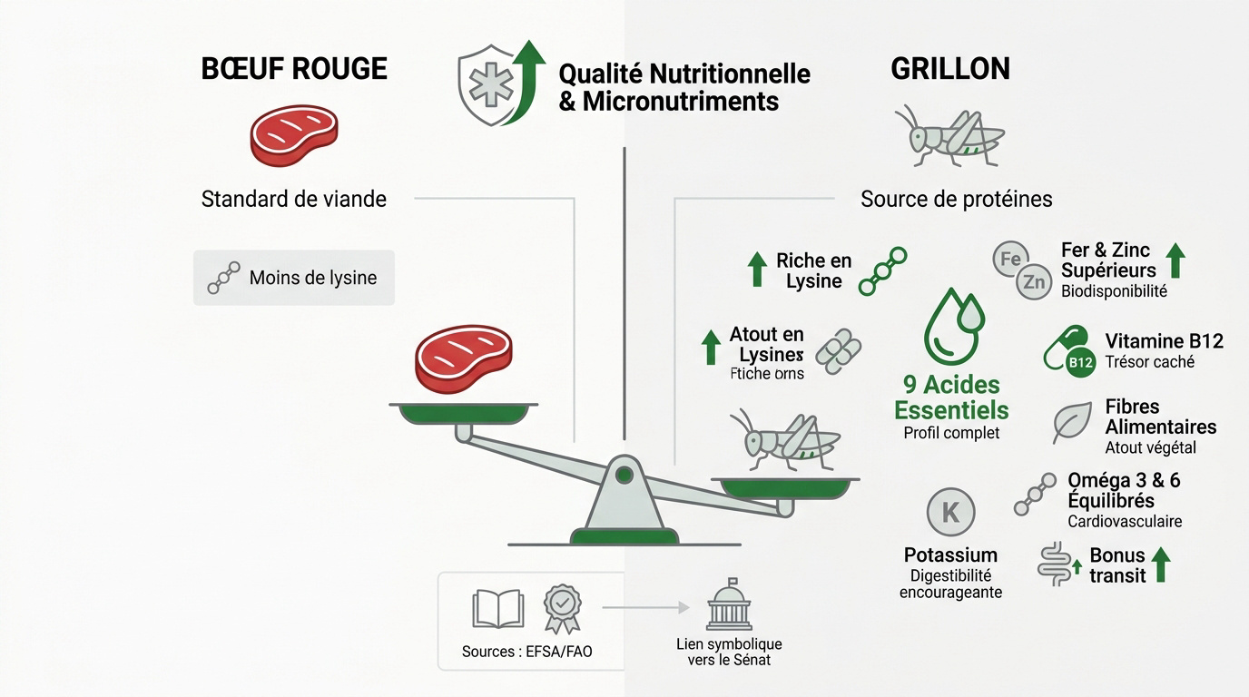 Comparaison nutritionnelle détaillée entre le bœuf rouge et le grillon